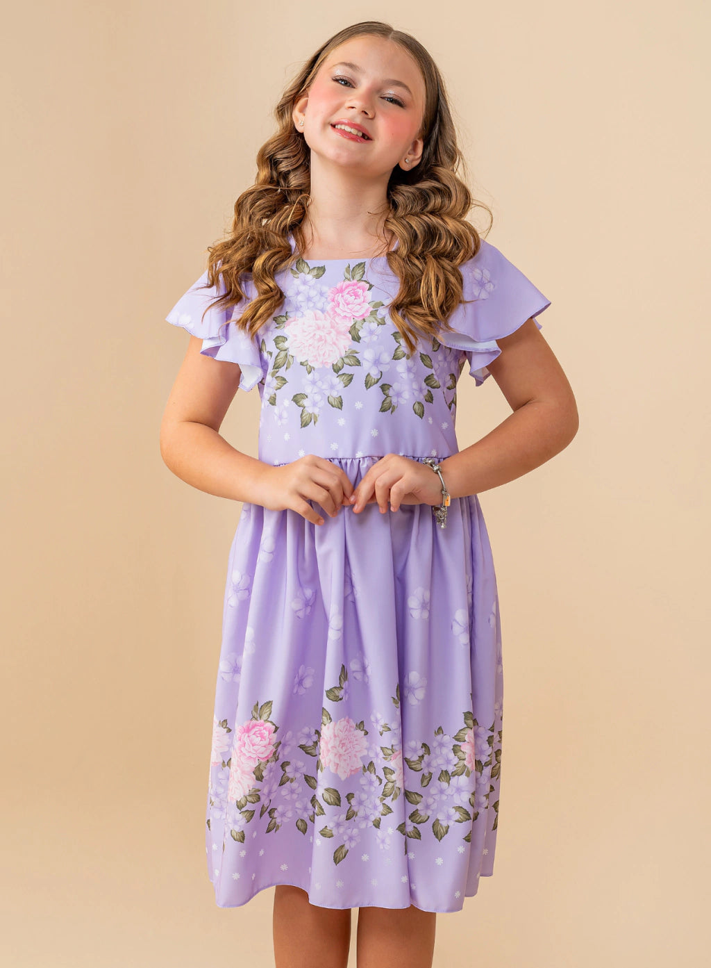 Vestido Duda Lavanda Barrado Florido