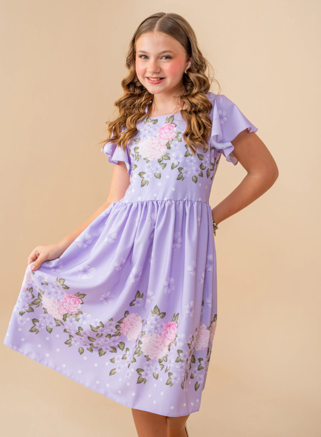 Vestido Duda Lavanda Barrado Florido