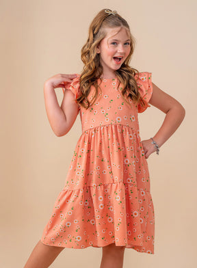 Vestido Vitória Salmão Florzinhas