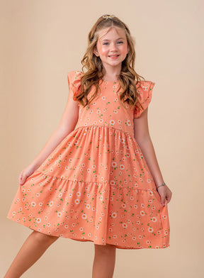 Vestido Vitória Salmão Florzinhas
