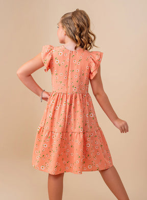 Vestido Vitória Salmão Florzinhas