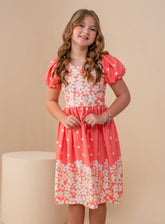 Vestido Sophia Salmão Flowers Barrado