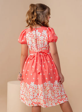 Vestido Sophia Salmão Flowers Barrado