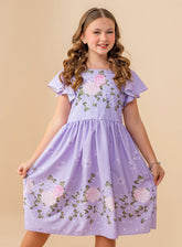 Vestido Duda Lavanda Barrado Florido