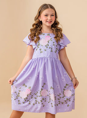 Vestido Duda Lavanda Barrado Florido