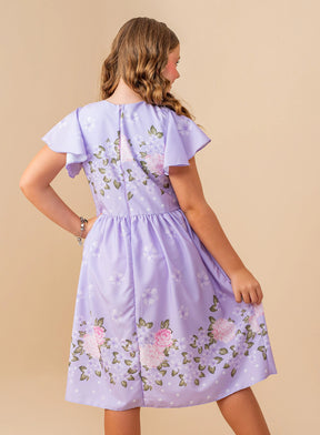 Vestido Duda Lavanda Barrado Florido