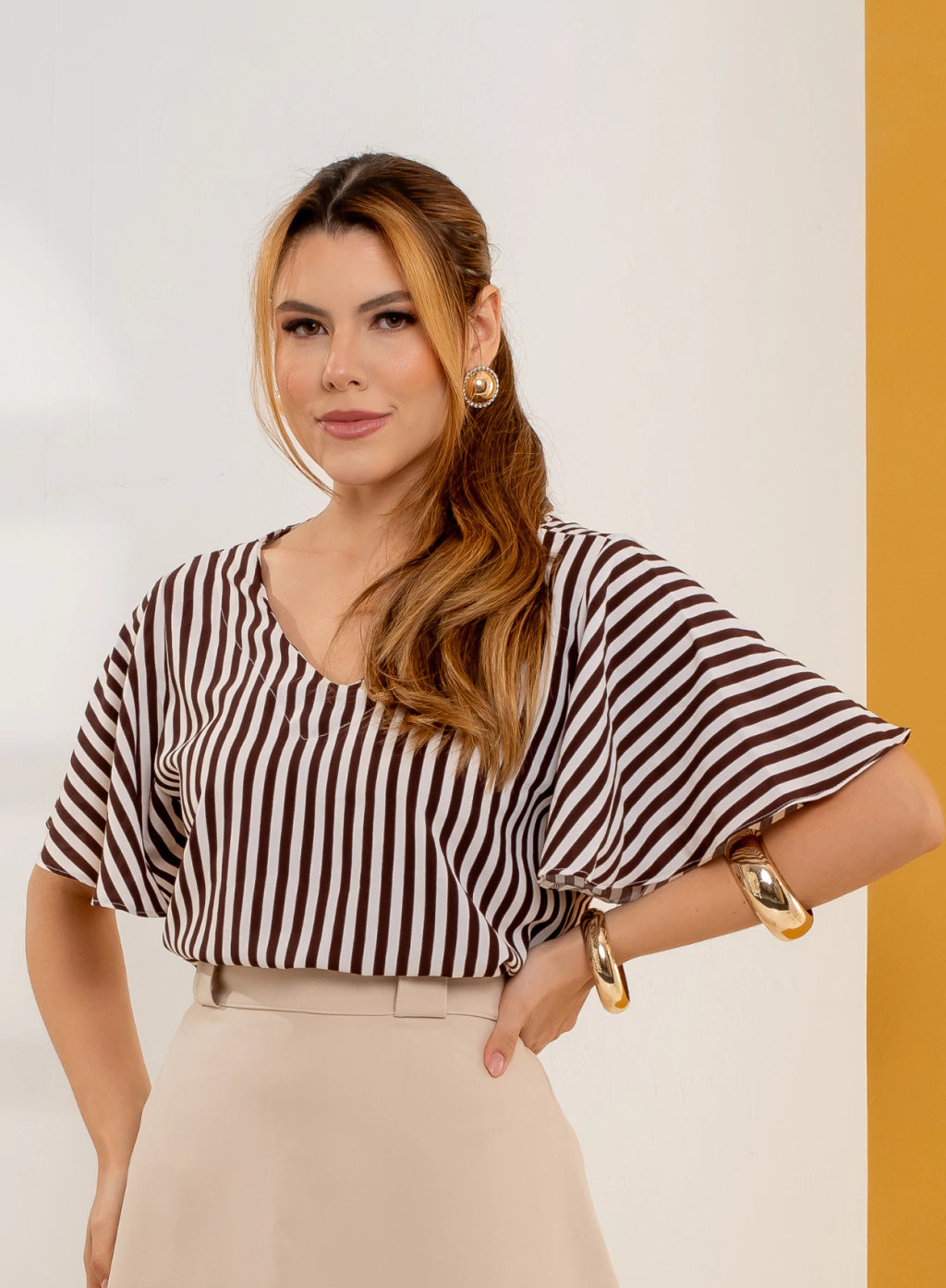 Blusa Lu Marrom Listrado