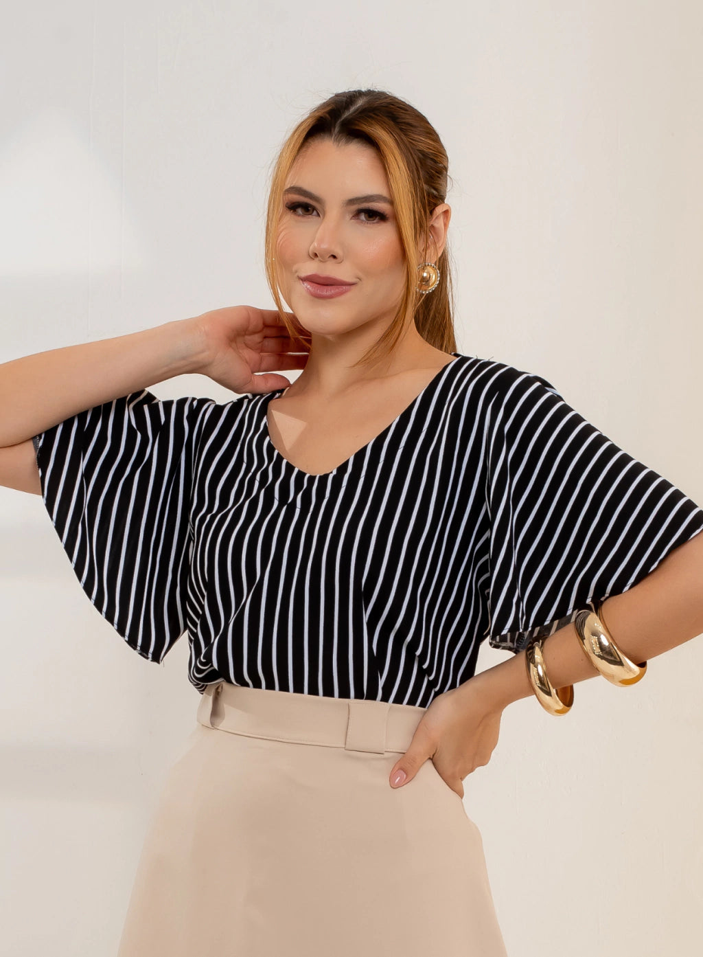 Blusa Lu Preto Listrado