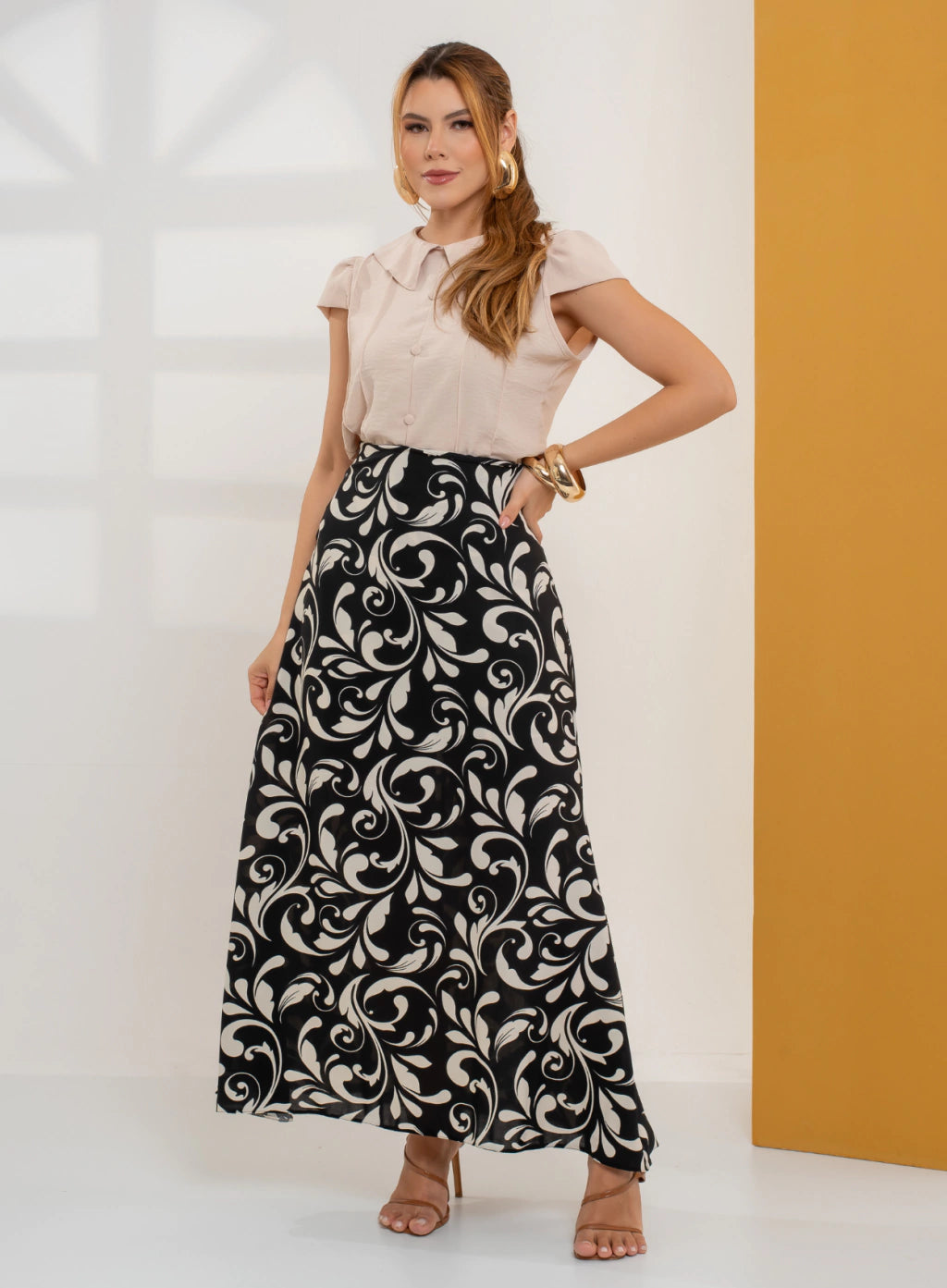 Saia Melissa Preto Estampada