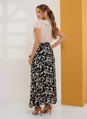 Saia Melissa Preto Estampada