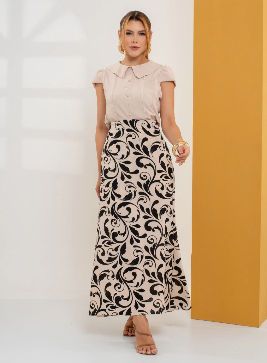 Saia Melissa Bege Estampada